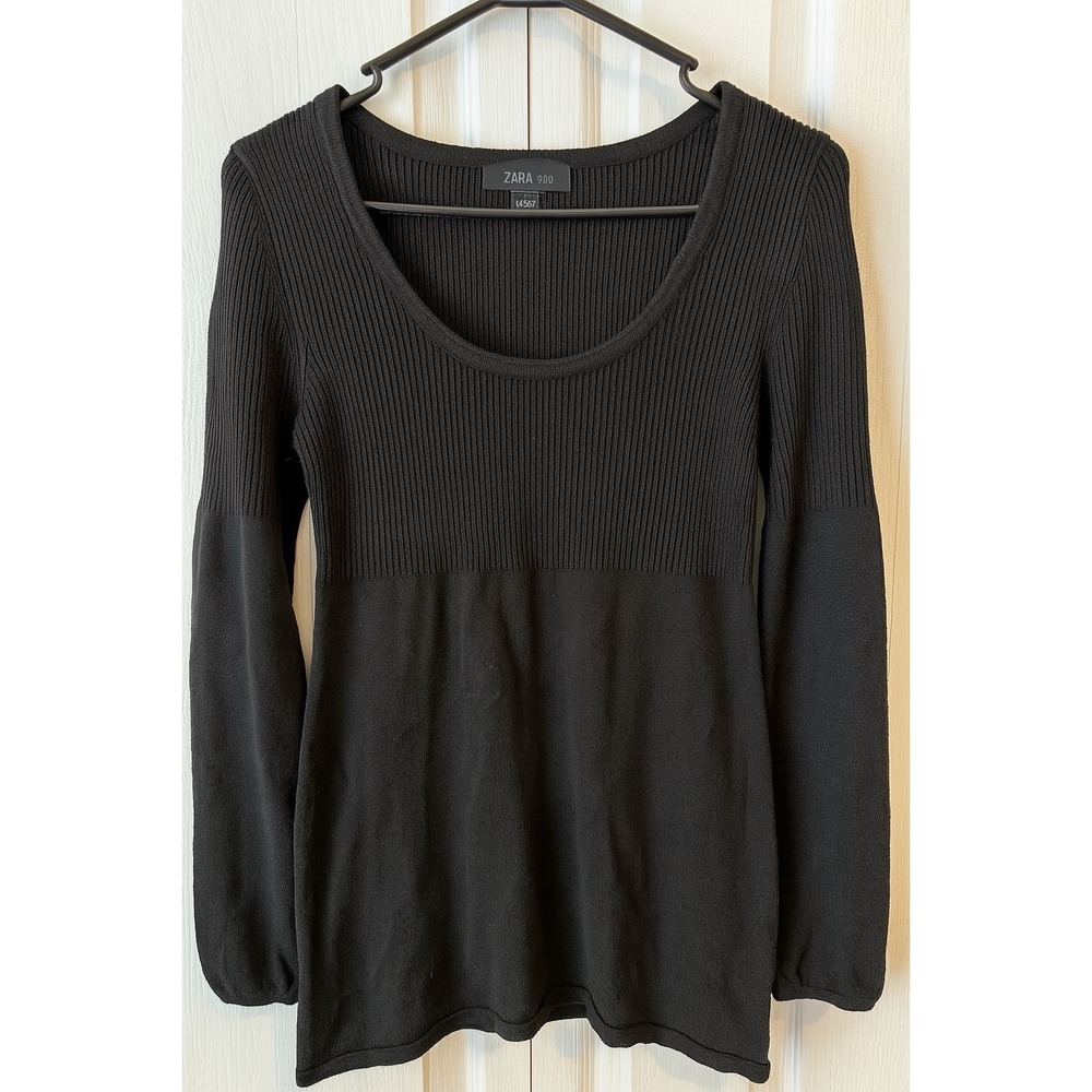 Zara 960 Black Long Sleeve Knit Sweater Tunic Top Scoop Neck